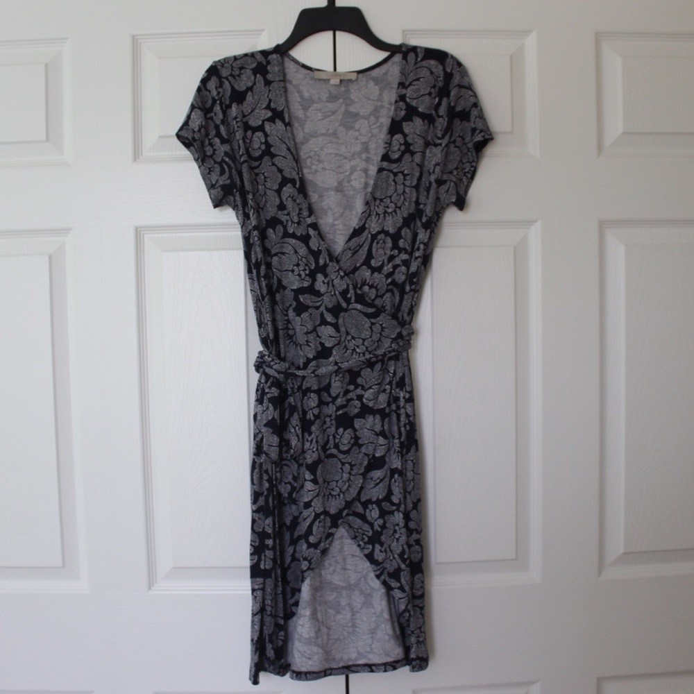 Loft | black/white polka dot floral wrap dress